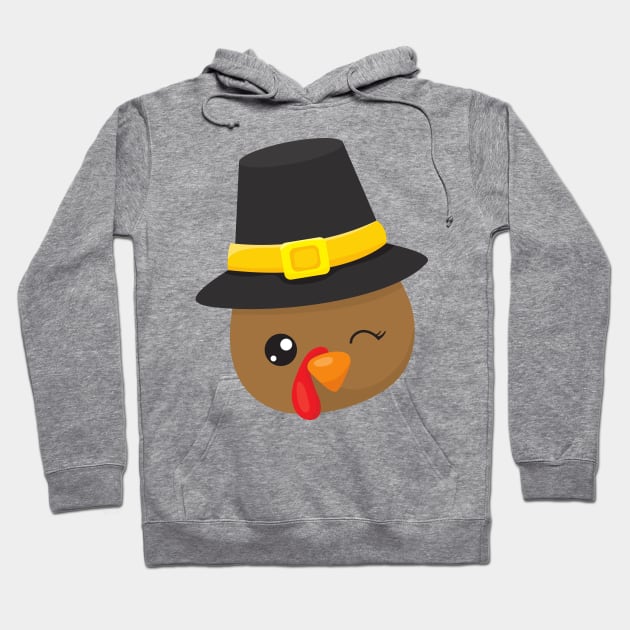 Thanksgiving Turkey, Brown Turkey, Pilgrim Hat Hoodie by Jelena Dunčević